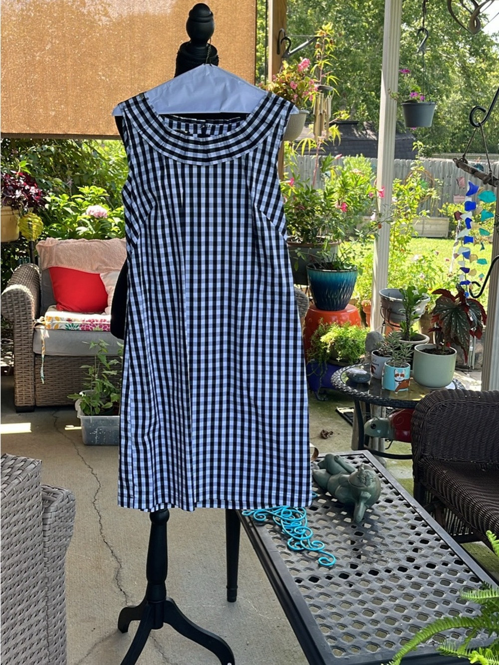 Talbots Sleeveless Black & White Gingham Shift Dress Size 10